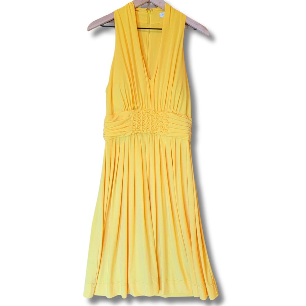 Calvin Klein Women's Size 12 Summer Pleated Midi Dress A-Line Sunshine Yellow